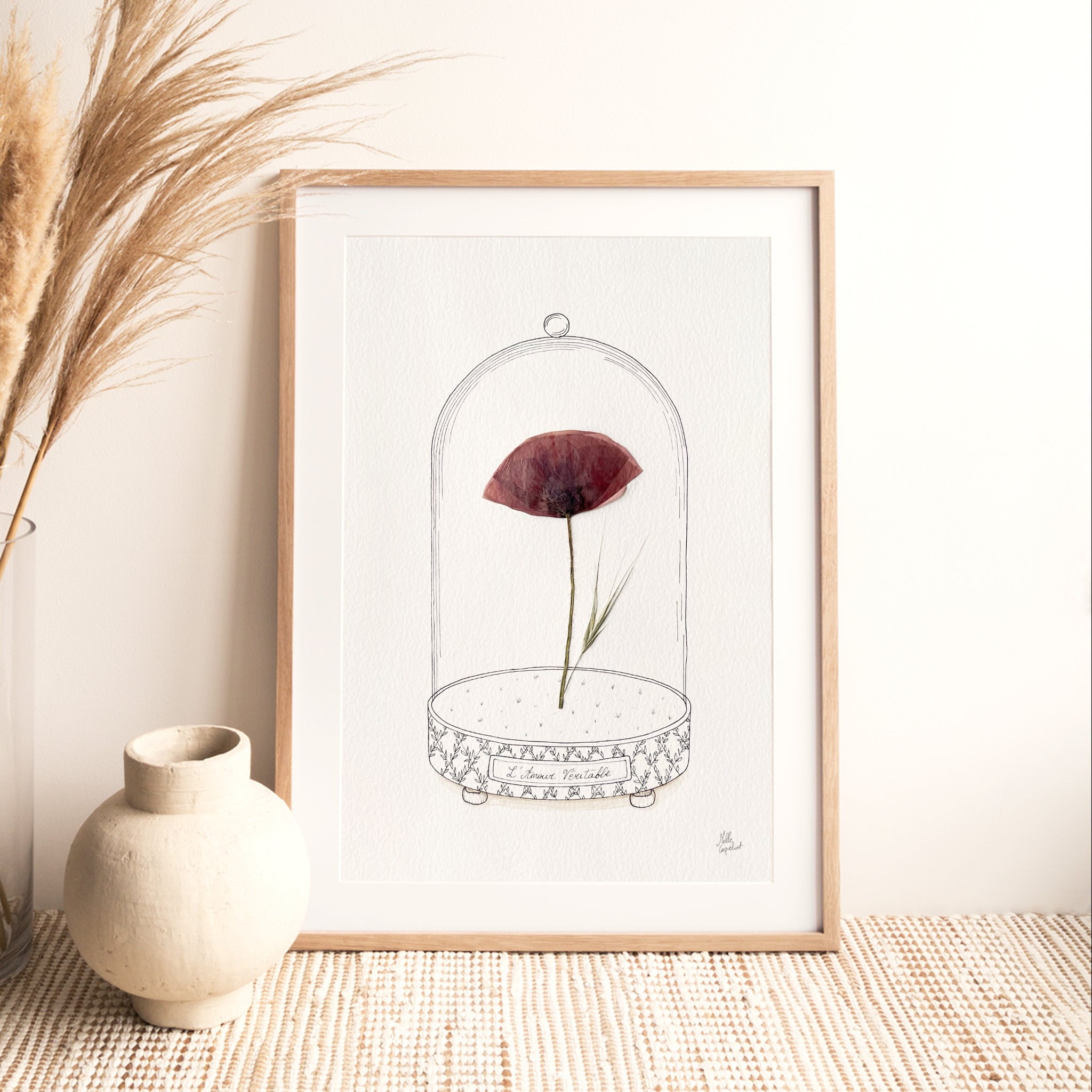 Affiche "L'Amour Véritable" - Herbier coquelicot séché - Format A4