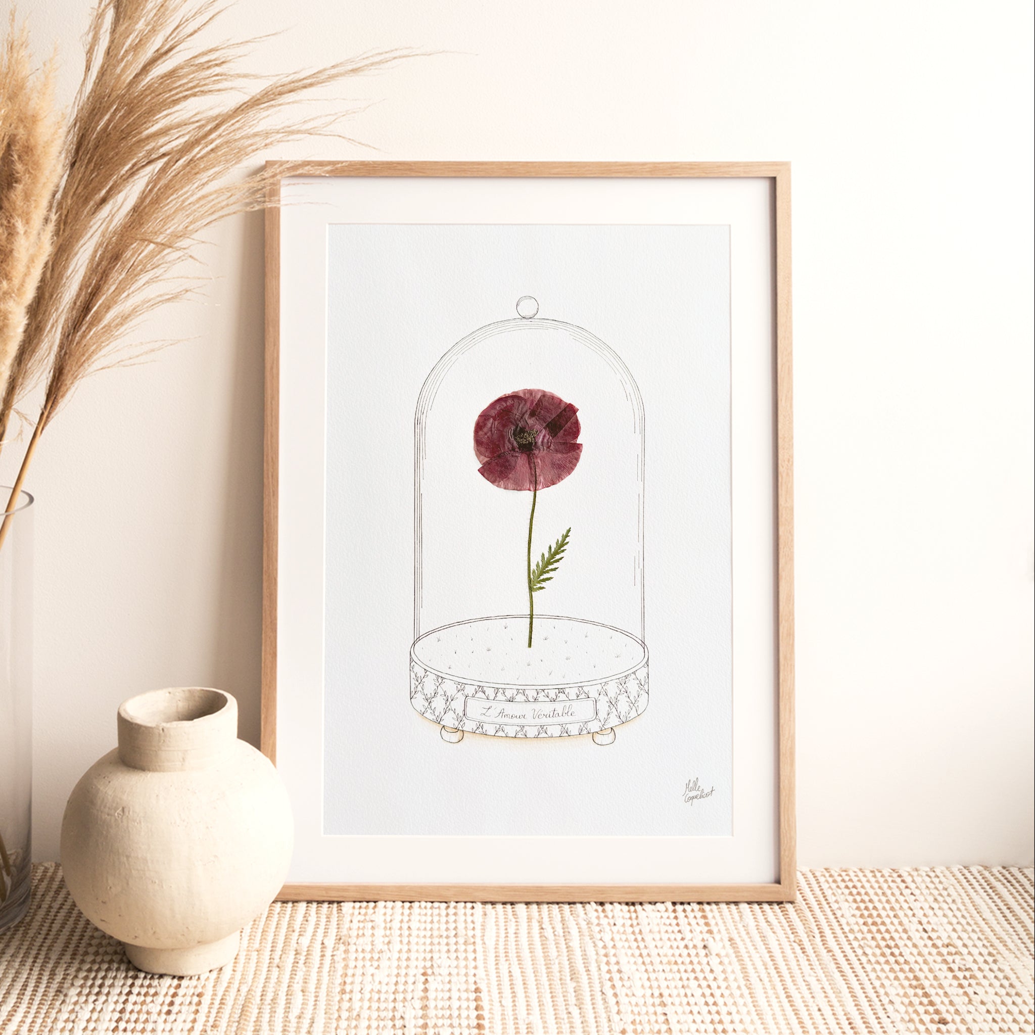 Affiche "L'Amour Véritable" - Herbier coquelicot séché - Format A3