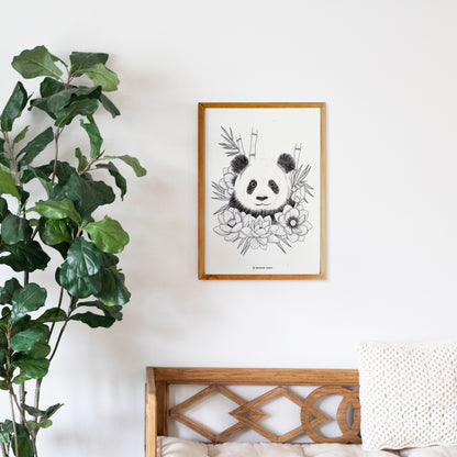 Affiche Panda et fleurs de lotus